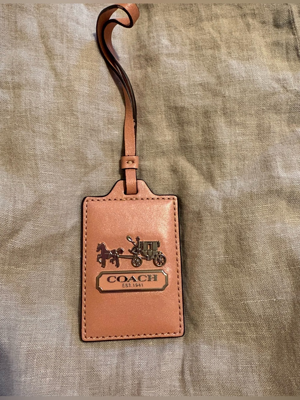 Coach Leather Luggage Tag Bag Charm Mirror Horse & Carriage Pink Rose Gold